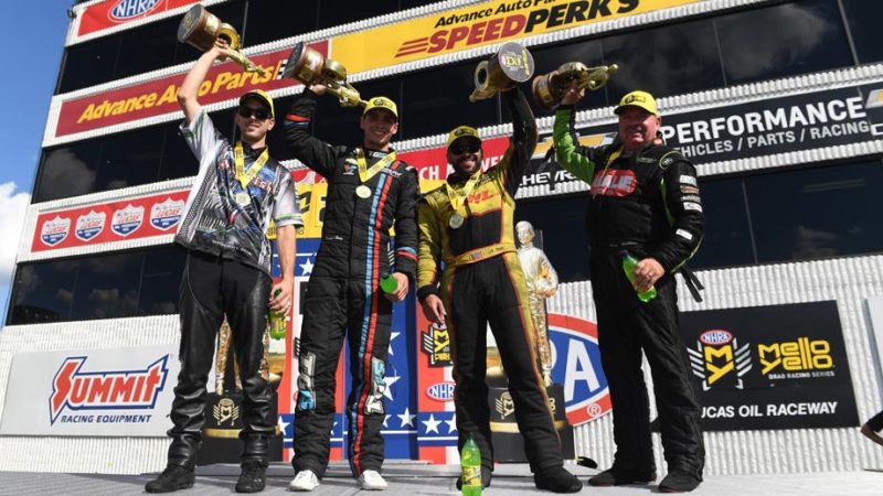 winners circle 2018 US Nationals NHRA gray tonglet mcmillen todd