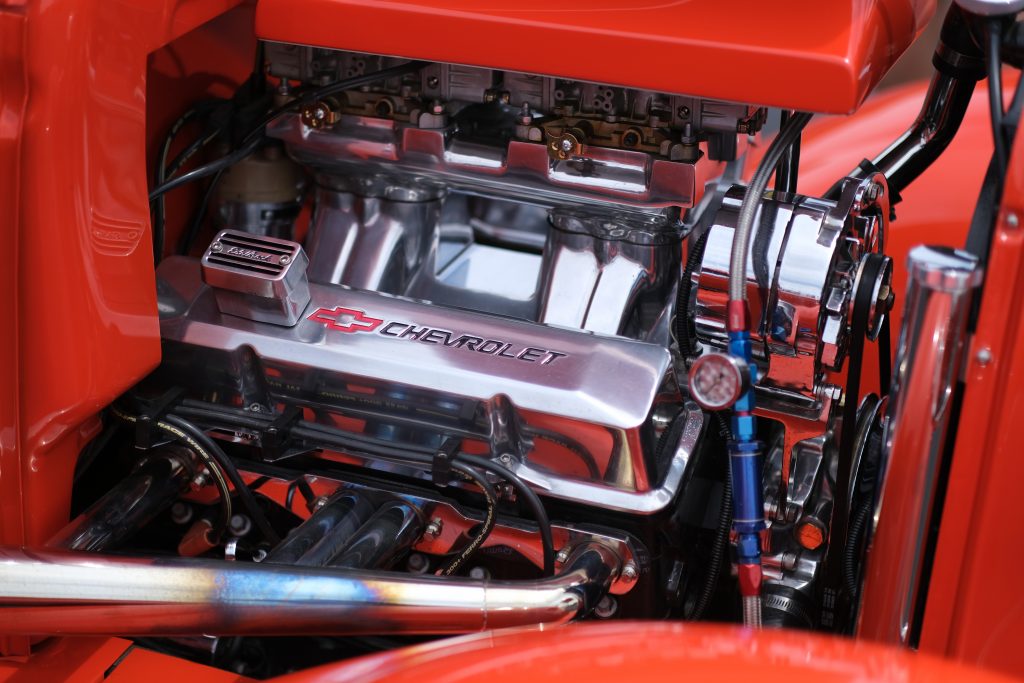 small block chevy engine in a hot rod