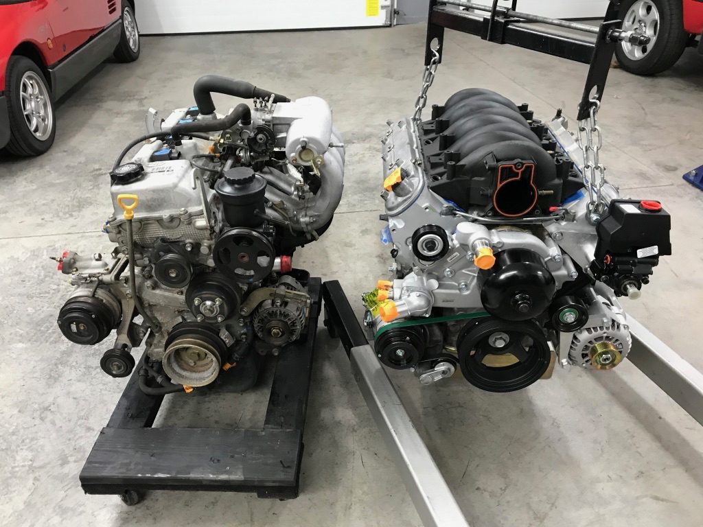 a pair of motors, one toyota and one gm ls v8