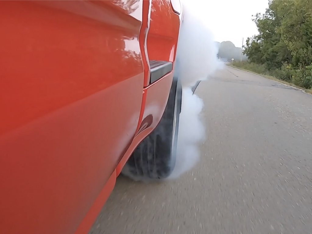 toyota tacoma with an ls engine swap doing a burnout