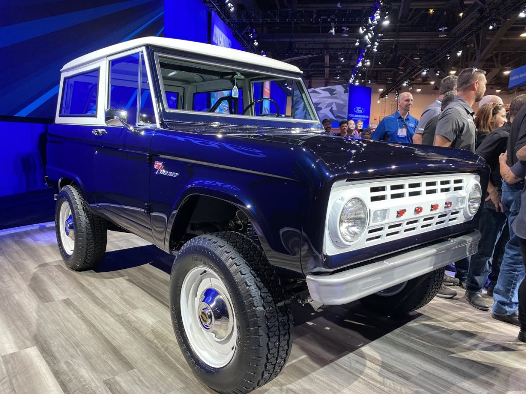Jay Leno 1968 ford bronco with shelby gt500 engine front quarter