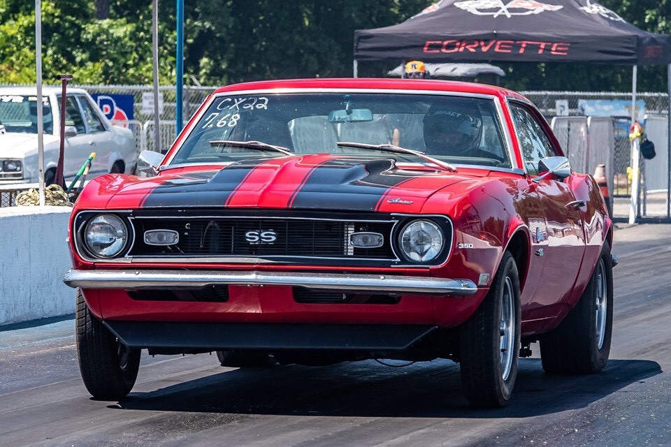 chevy camaro ss on drag strip during launch