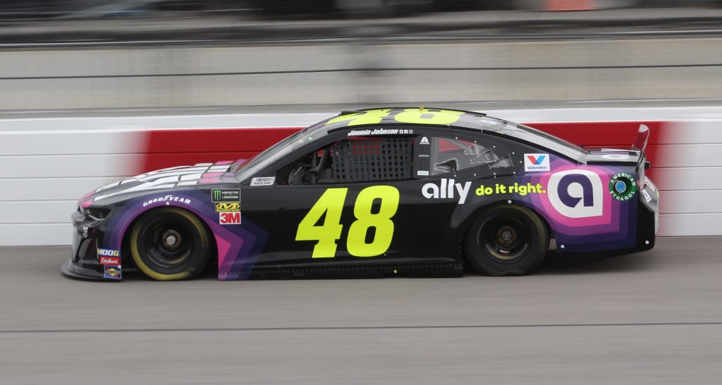 jimmy johnson's #48 ally bank NASCAR stock car on track