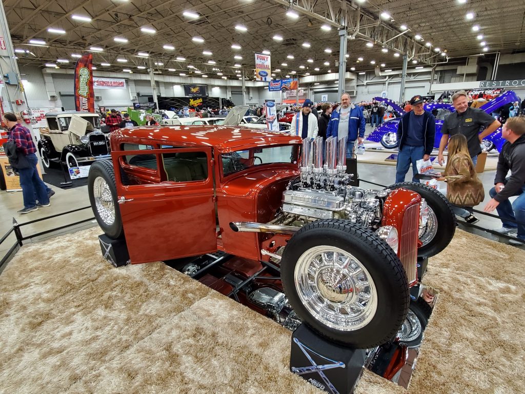 ford hotrod coupe at indoor car show