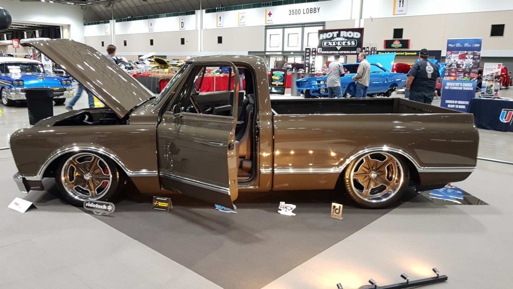 chevy truck c-10 lowrider at indoor car show