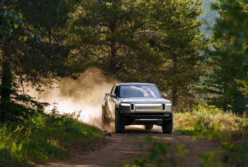 2019 electric rivian truck on trail