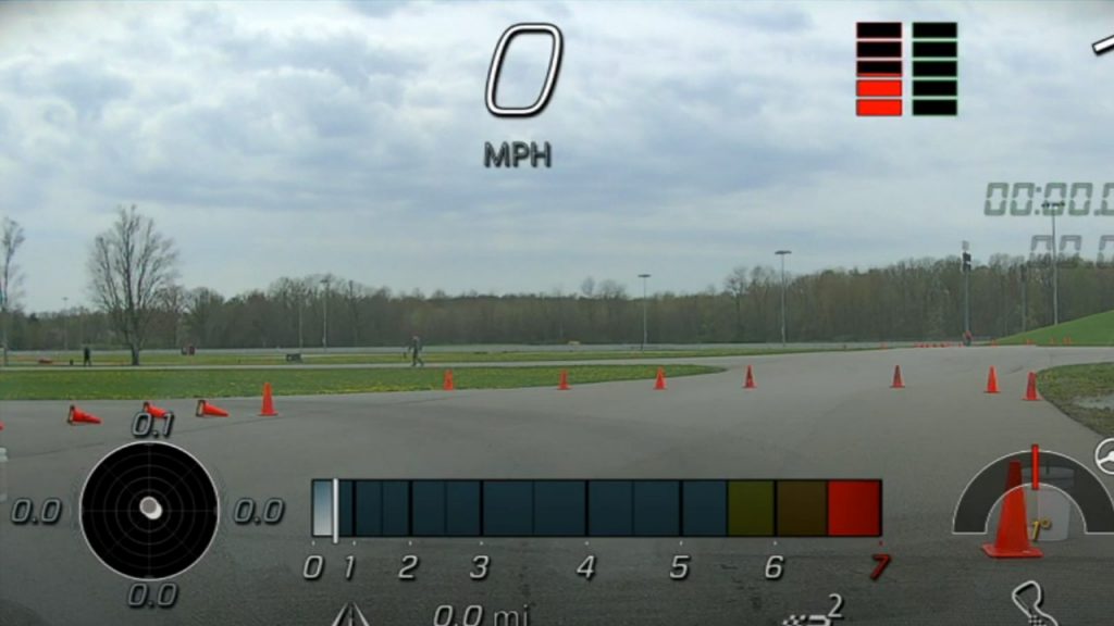 a screenshot of an autocross replay video with telemetry