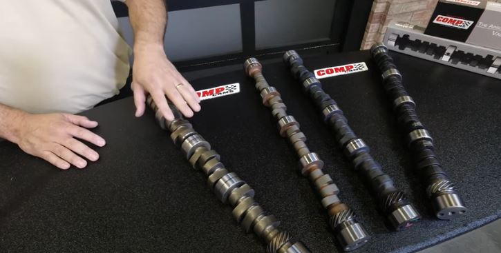collection of COM camshafts on a display table