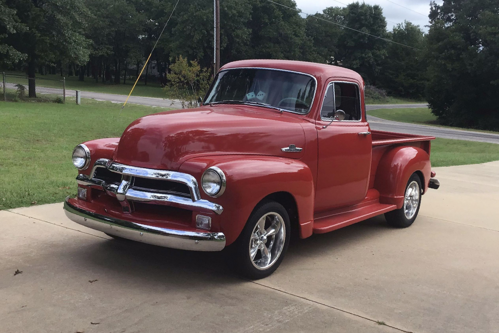 1955 chevy truck parked in driveway