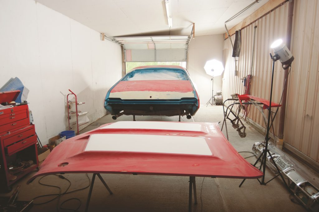 oldsmobile cutlass 442 in paint and body spray booth
