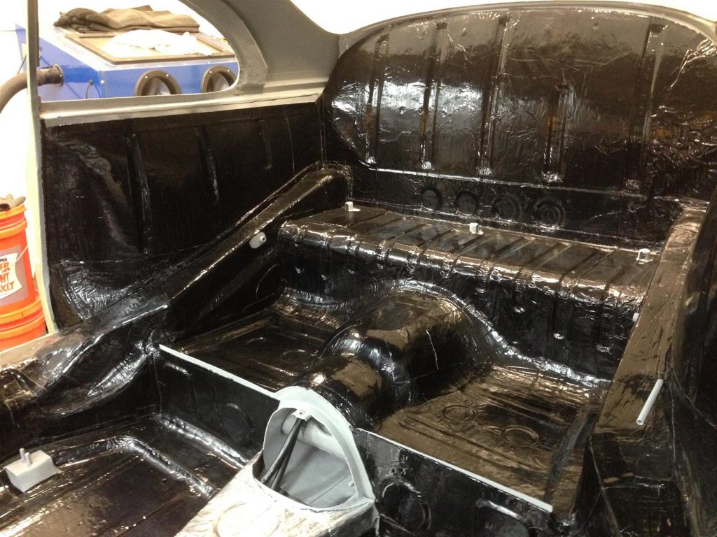 hushmat sound deadening liner applied to the back of a hot rod floor