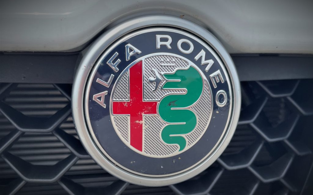close up of alfa romeo grille emblem badge on a late model tonale