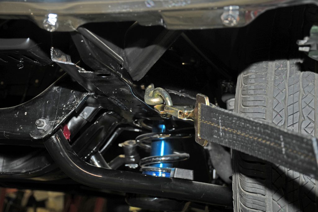 max axle strap installed on axle of chevelle race car