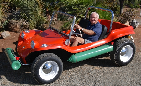 bruce meyers in original manx old red dune buggy