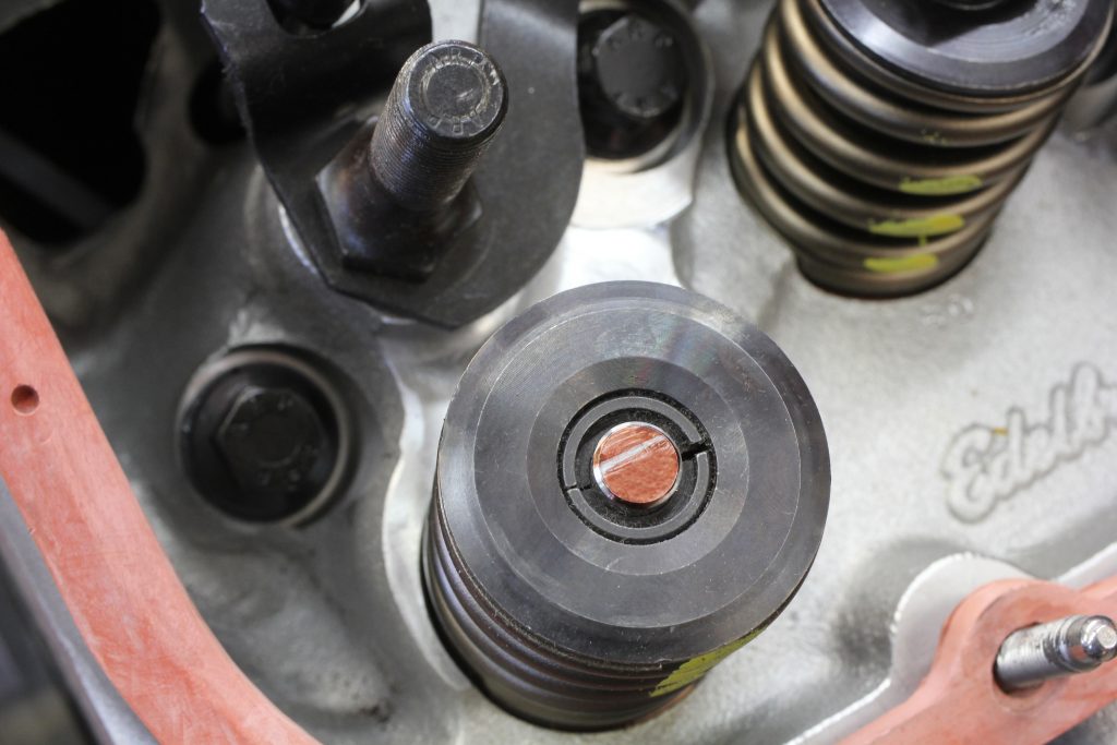 close up of valve springs in an edelbrock cylinder head