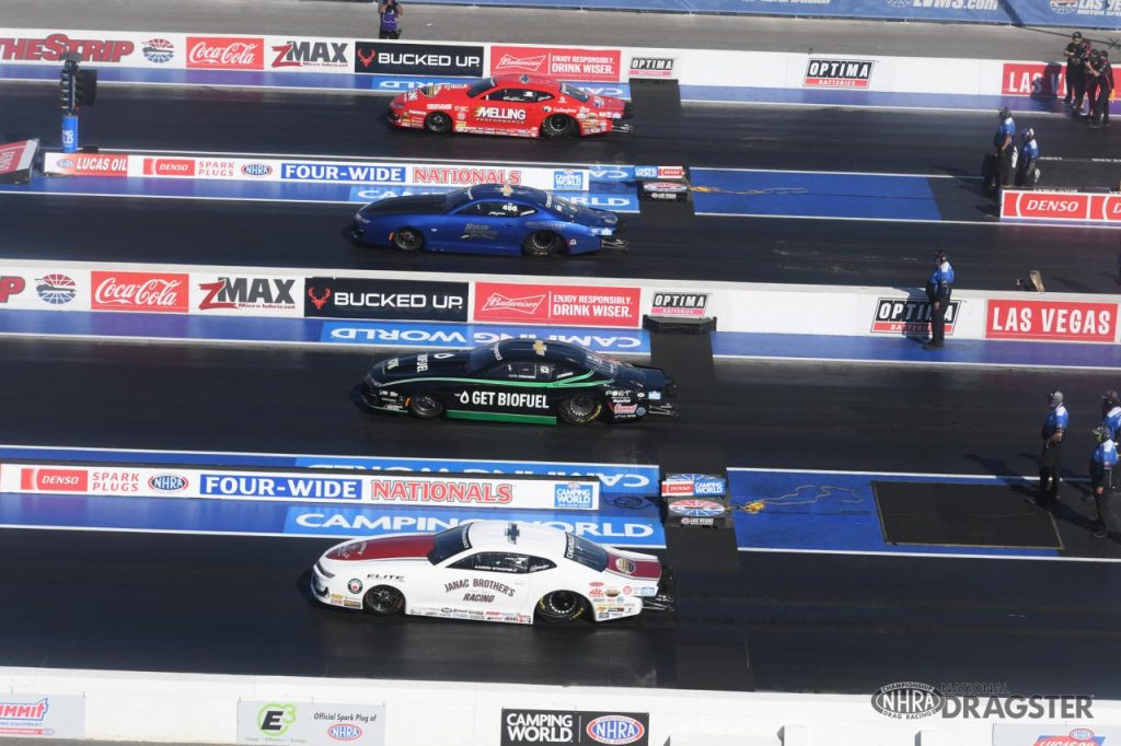 nhra pro stock racers in four-wide national even in las vegas, 2021