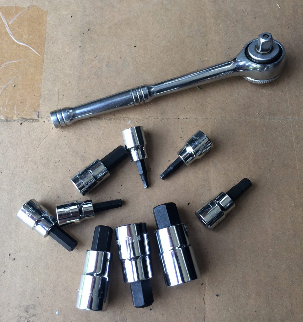 collection of allen hex sockets and ratchet on card