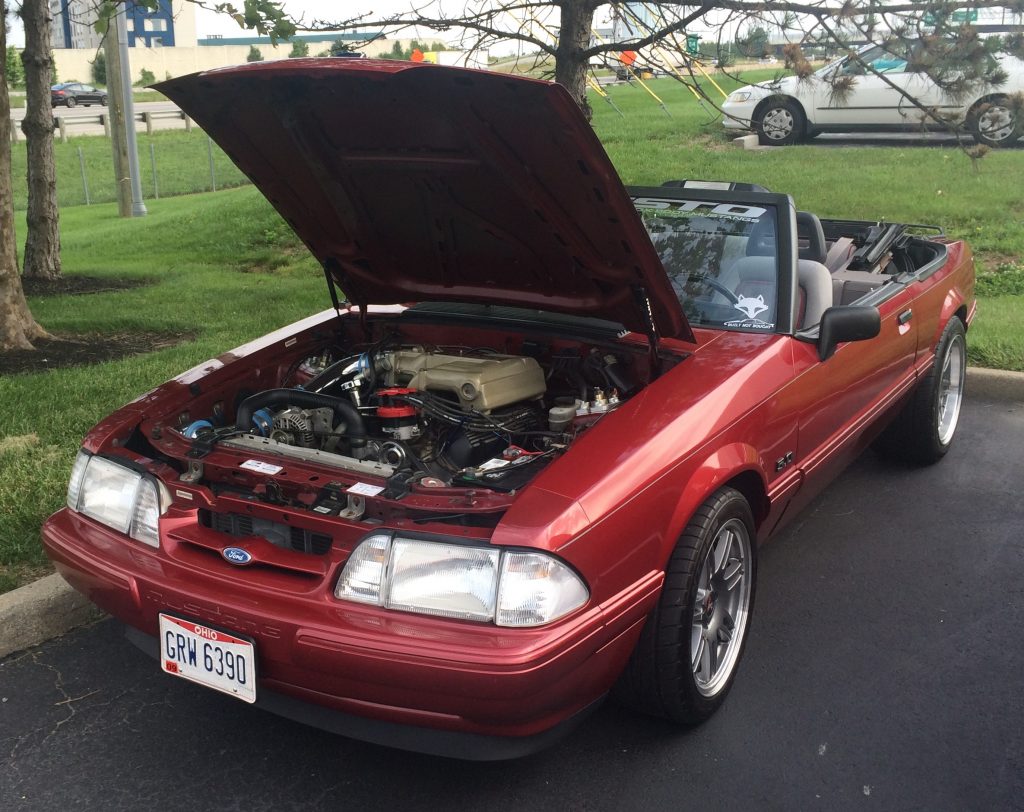 red ford mustang foxbody convertible 5.0 liter engine