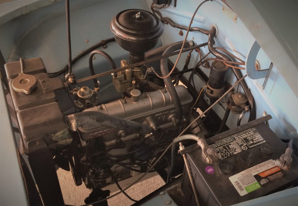 close up of crosley four cylinder CIBA engine in a 1951 super wagon