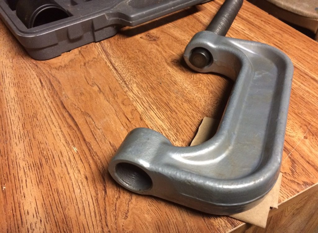 ball joint press clamp on workbench