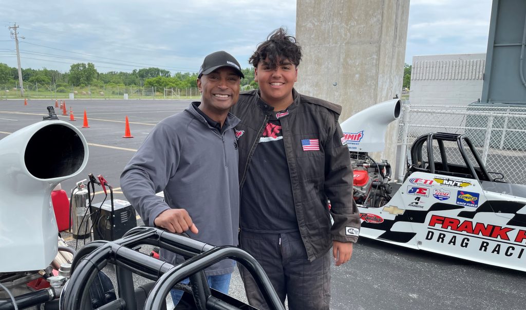 anson and antron brown together at frank hawley's drag race school