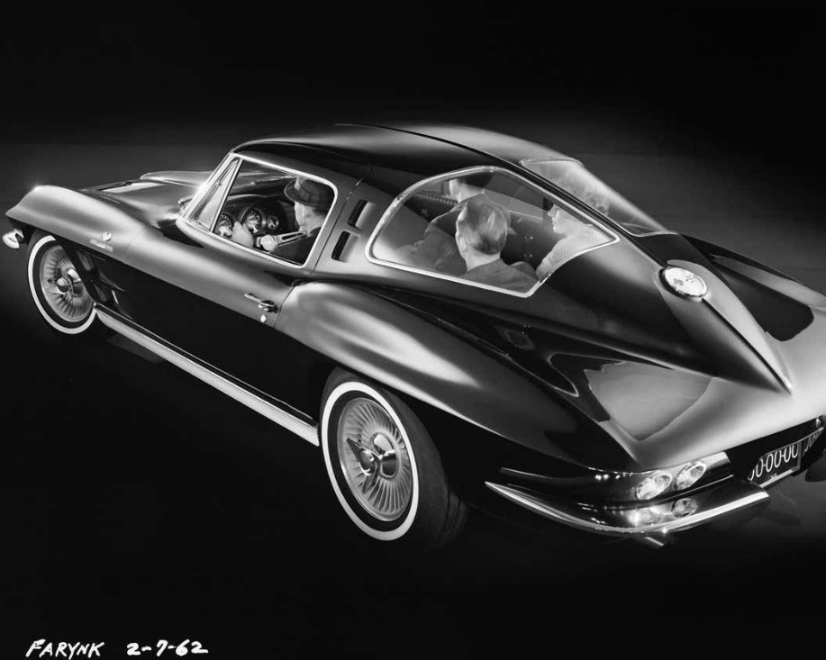 vintage photo of the 1962 chevy corvette sting ray concept with passengers in the back seat