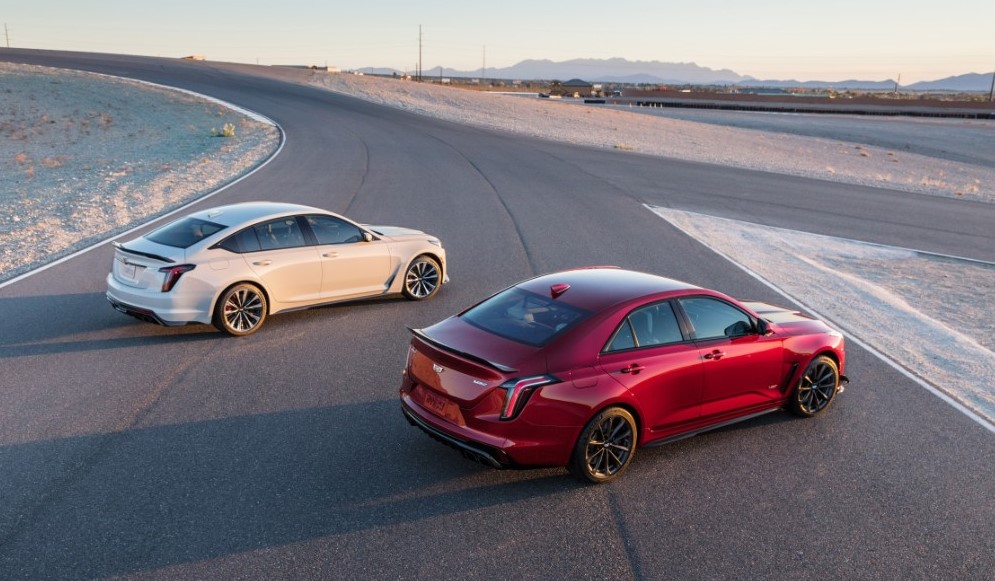 2022 cadillac ct5-v and ct4-v sitting on race track in official press photo