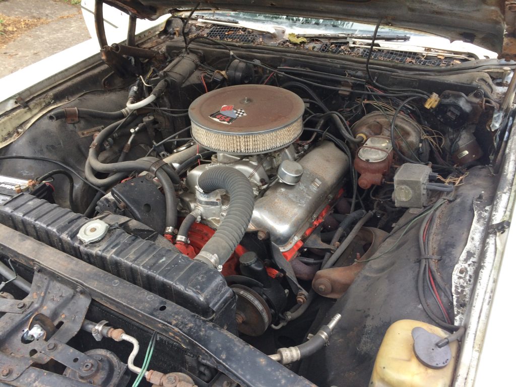 ls4 454 in the engine bay of a 1970 chevy impala