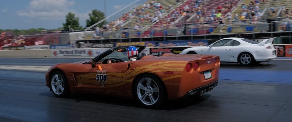 Corvette C6 and Toyota Supra in drag race at track