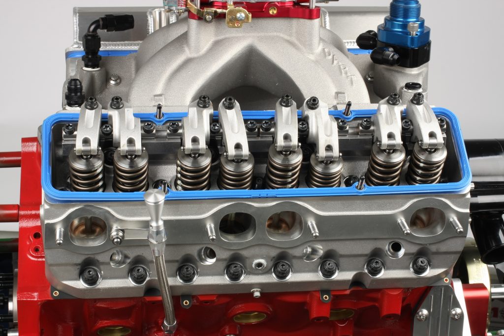 valvetrain exposed on a 422 small block chevy race engine