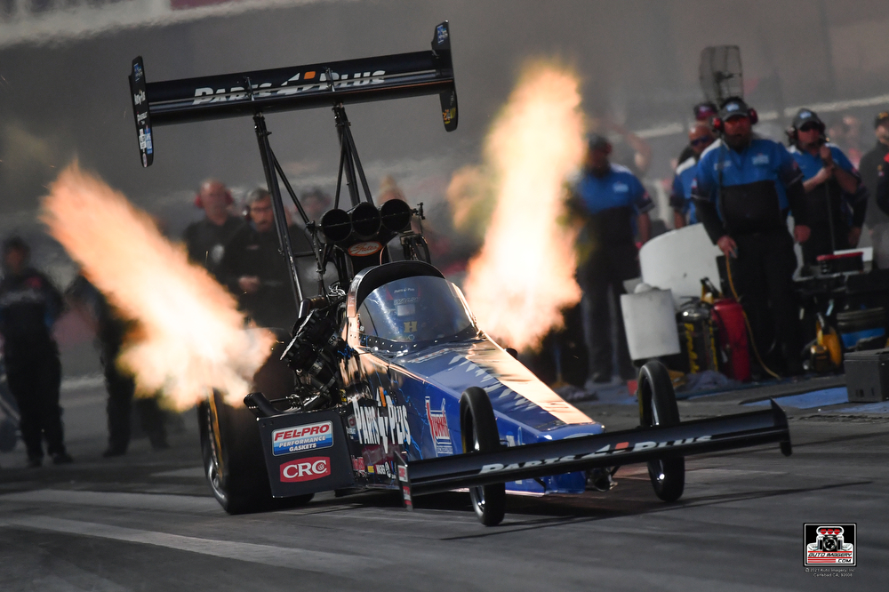 clay millican's top fuel dragster launching at 2022 nhra winternationals