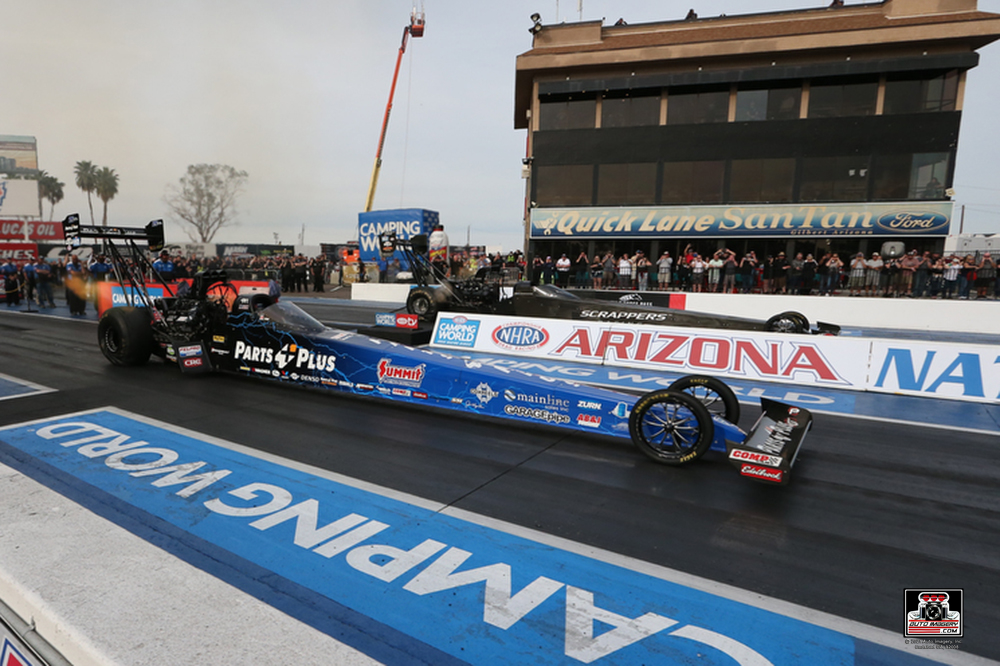 clay millican's top fuel dragster launching at 2022 nhra arizona nationals
