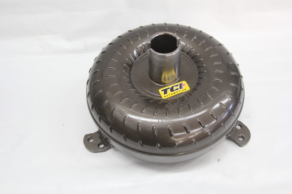 tci torque converter for a race car on workbench