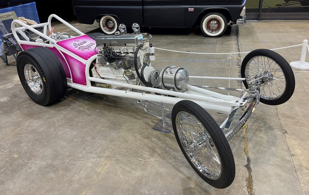 vintage slingshot front engine dragster powered by chevy inline six engine