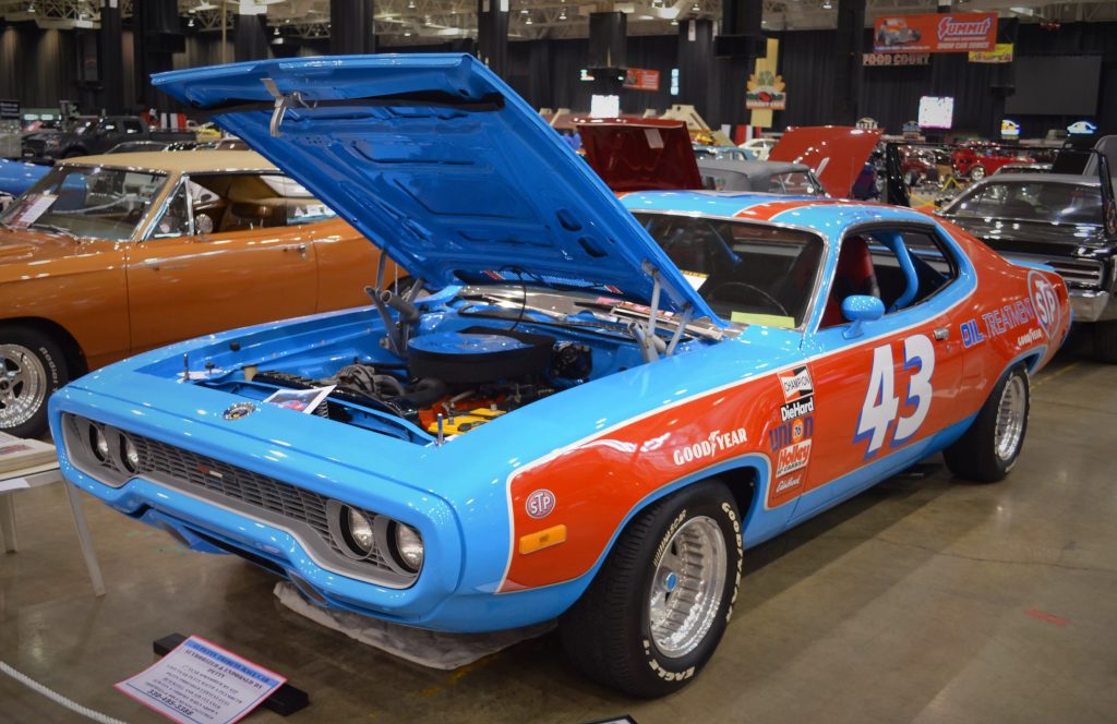 1970s era Plymouth road runner in stp petty blue race livery