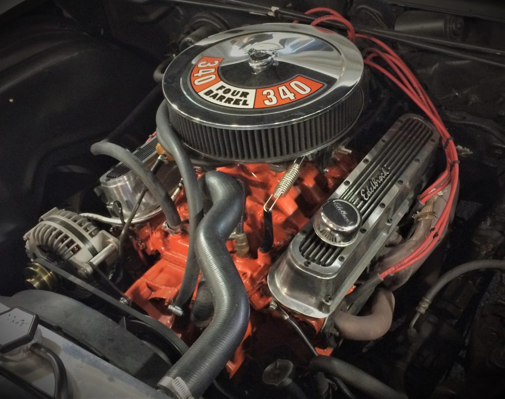 a Chrysler small block LA 340 cubic inch v8 engine