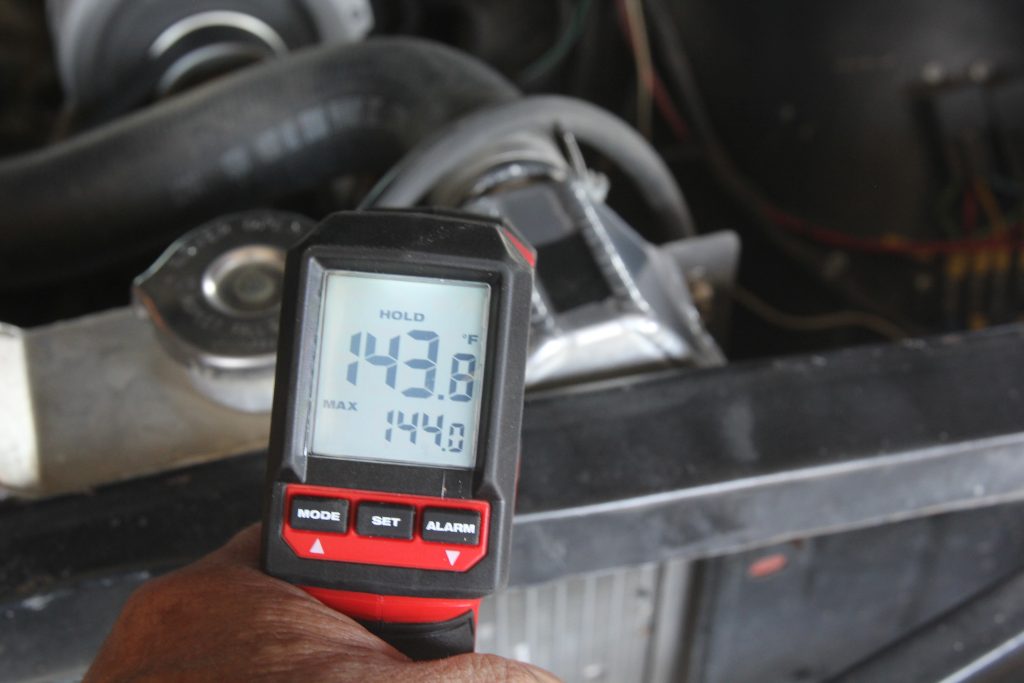 using an infrared digital thermometer heat gun on an automotive aluminum radiator