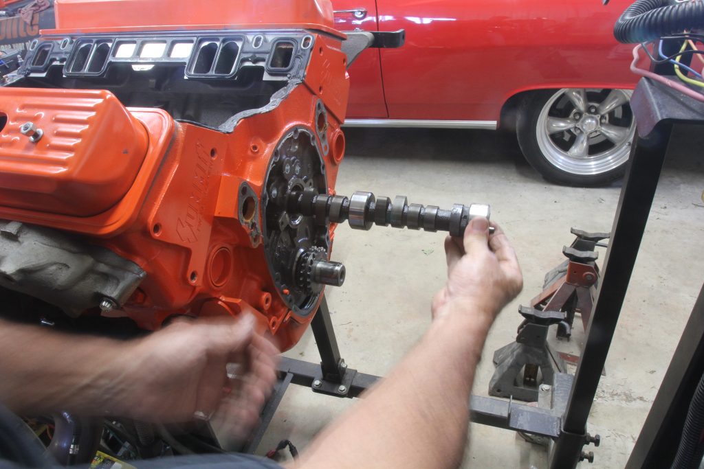 removing a camshaft from a small block chevy engine