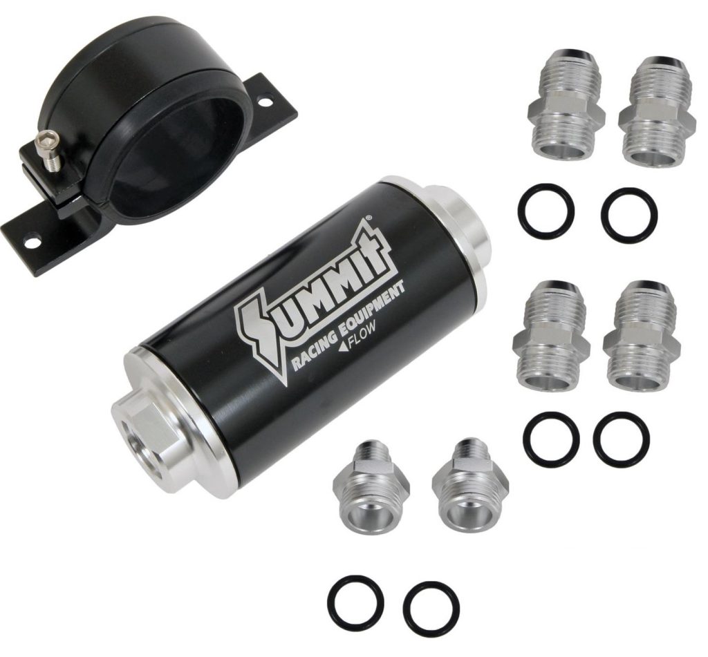 summit racing inline fuel filter with bracket and fittings