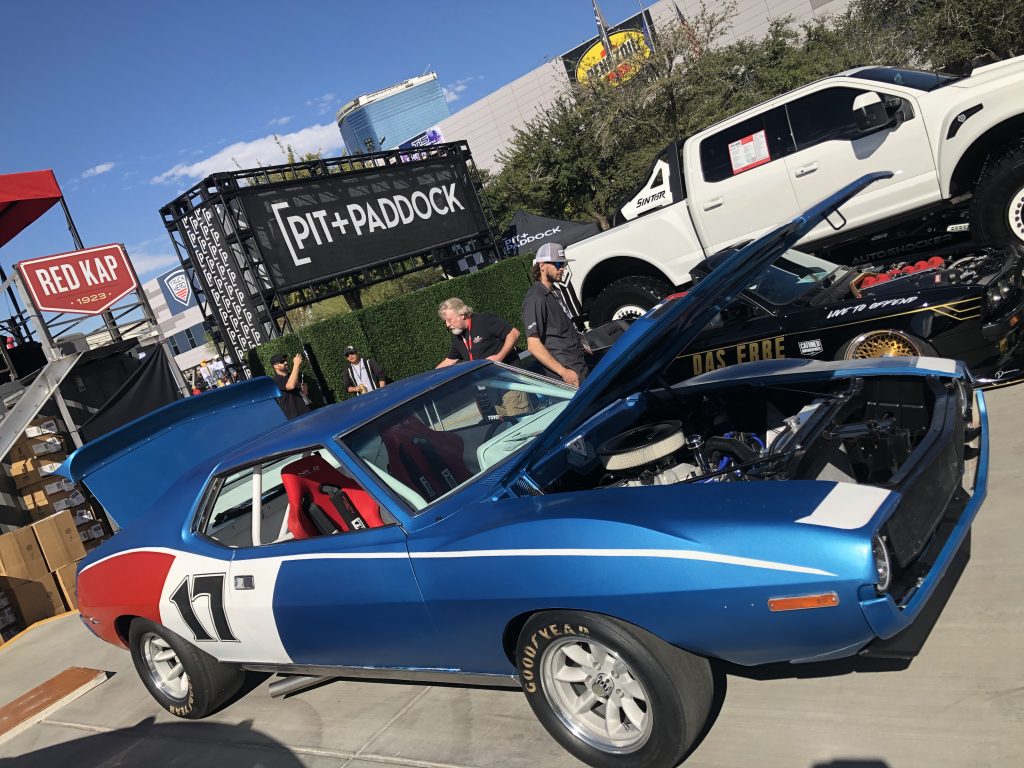 front quarter view of a 1971 amc javelin sst restomod at 2022 SEMA Show