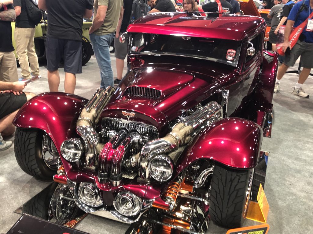 twin turbo show car hot rod with custom exhaust at 2022 SEMA show