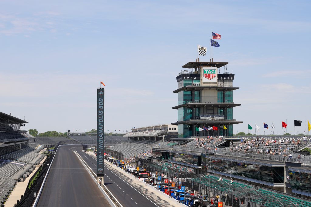 grandstand view of Indianapolis motor speedway for indy 500