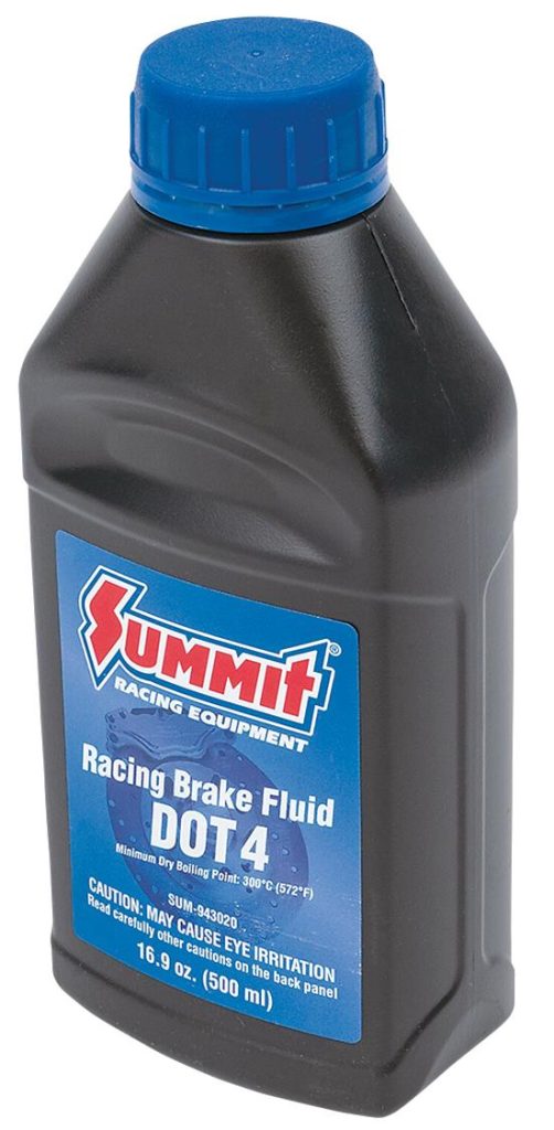 bottle of summit racing dot 4 brake fluid