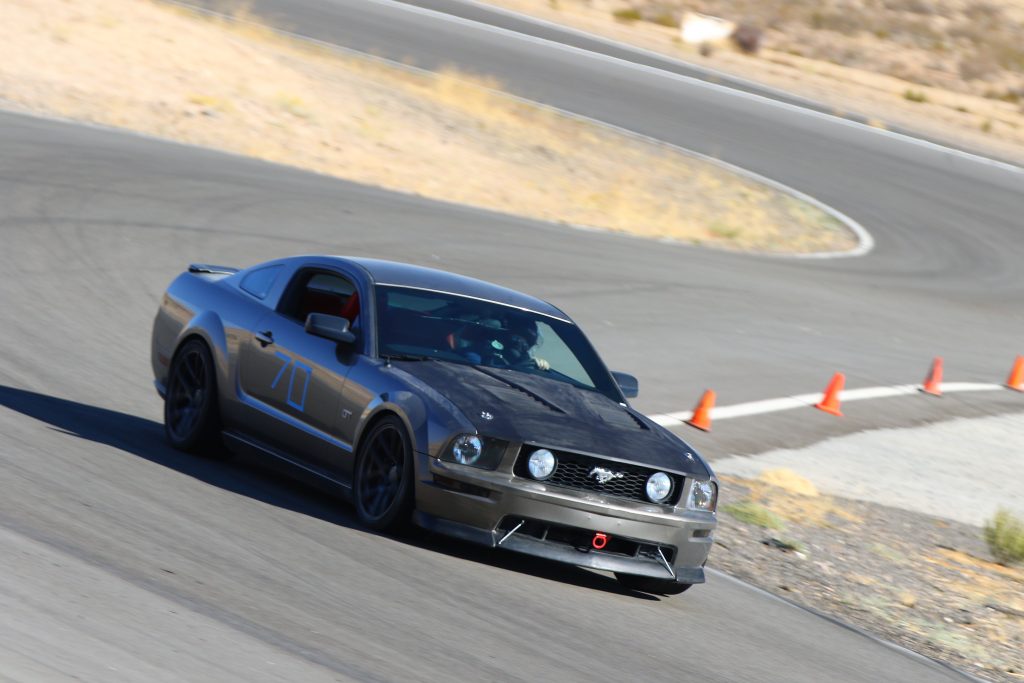 sn95 ford mustang swerving through chicane at streets of willow springs track