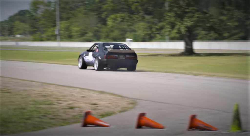 Fox Body Ford Mustang Leaving Corner on Autocross Course