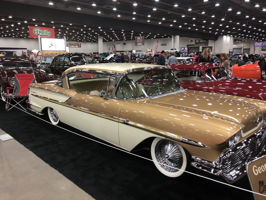 1958 chevy custom show car in copper gold