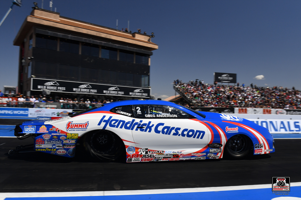 Greg Anderson's Pro Stock car on starting line at 2023 NHRA Arizona Nationals