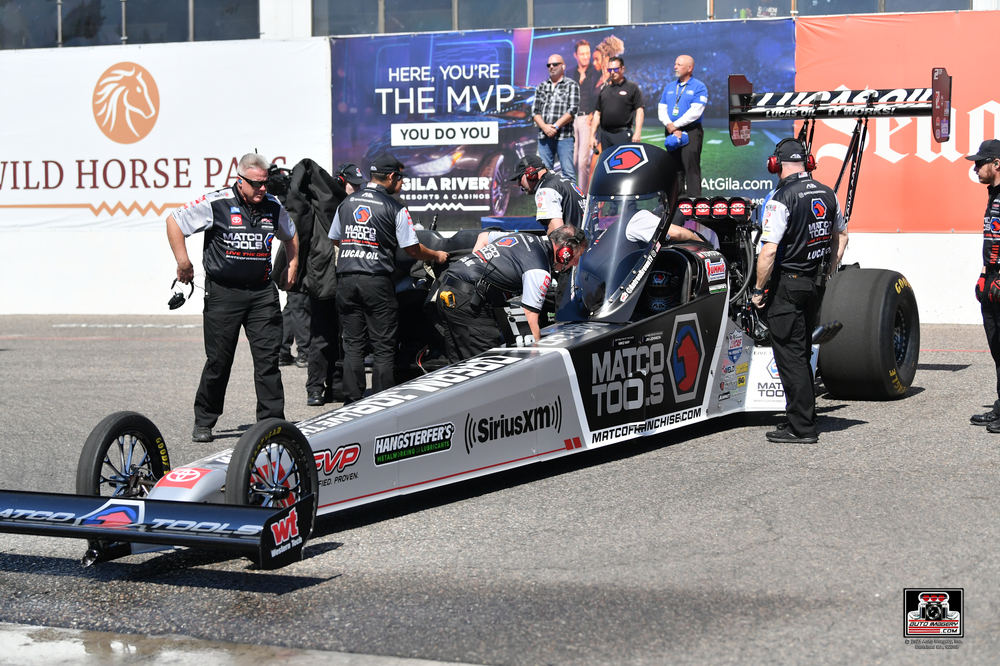 Antron Brown's Top Fueler in staging lanes at 2023 NHRA Arizona Nationals