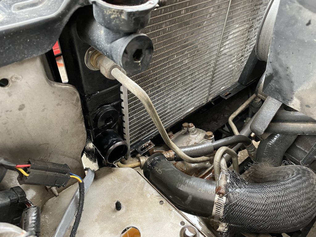 radiator on a jeep Cherokee xj with hoses removed and coolant drained