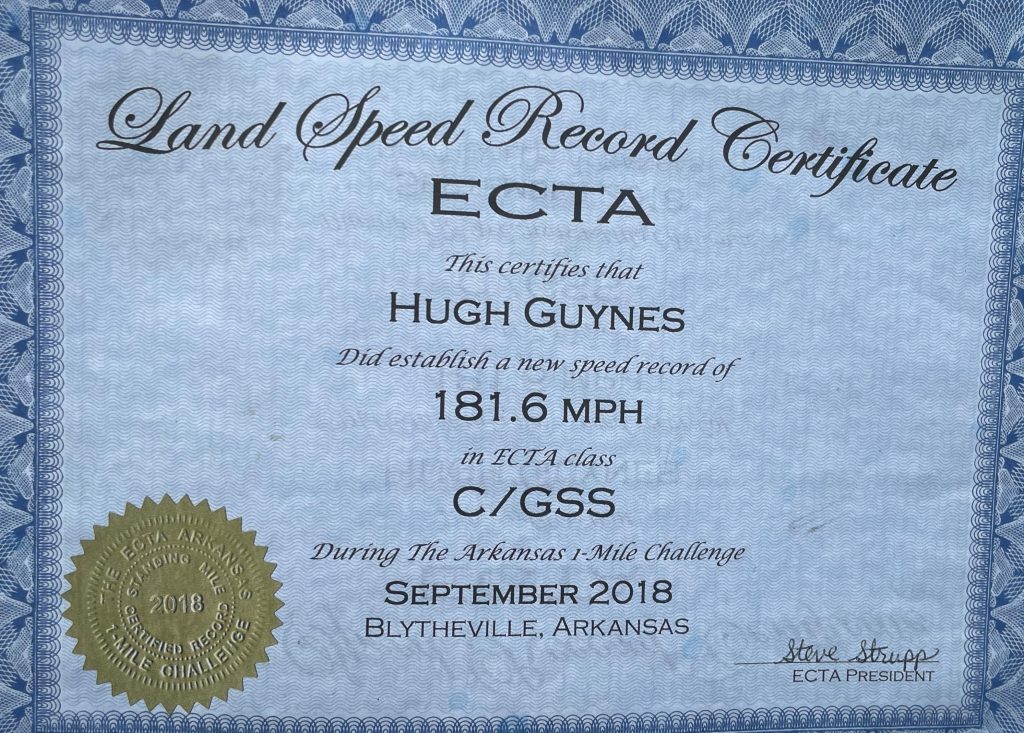 ecta land speed record certificate for 180 mph sunbeam tiger